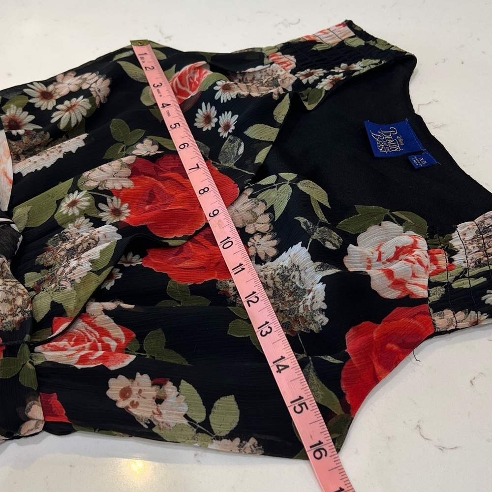 Disney Beauty & The Beast Black Red Rose Floral Maxi Dress XS - Picture 9 of 11